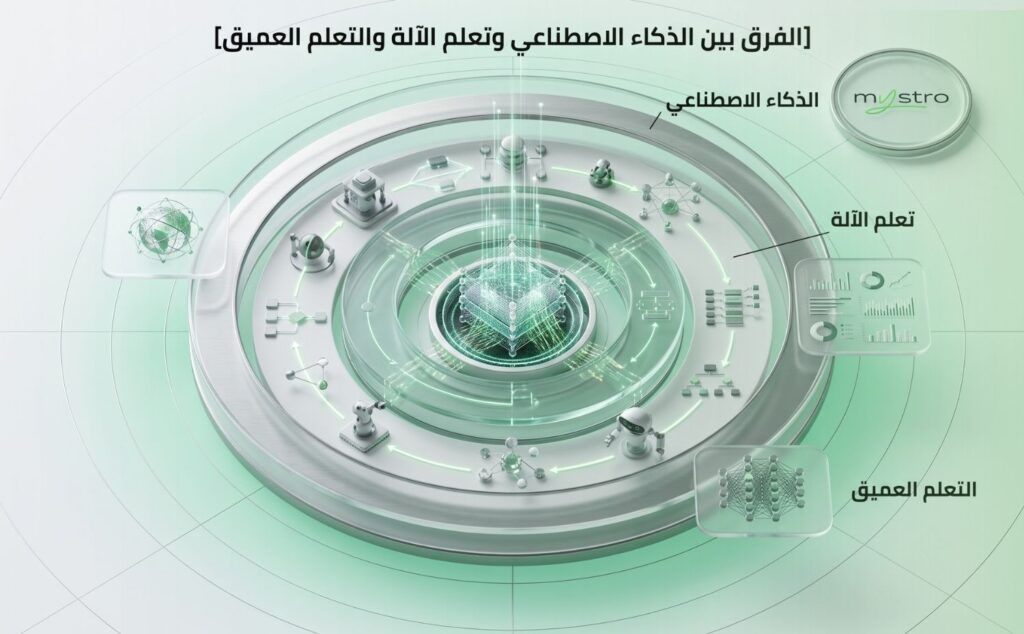 الفرق بين الذكاء الاصطناعي وتعلم الآلة والتعلم العميق